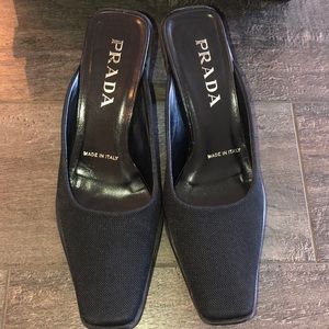 Prada slip in closed toed black heels